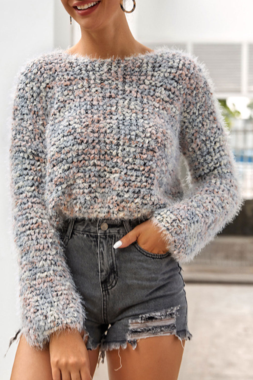 Women Knitted Long Sleeve Fabulous Solid Colored Winter Short Fashion Pullover Sweater