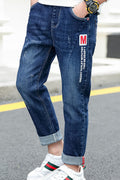 Kids Boys Comfortable High-Waist Iconic Solid Colored Folded Styled Ankle Weekend Denim Jeans