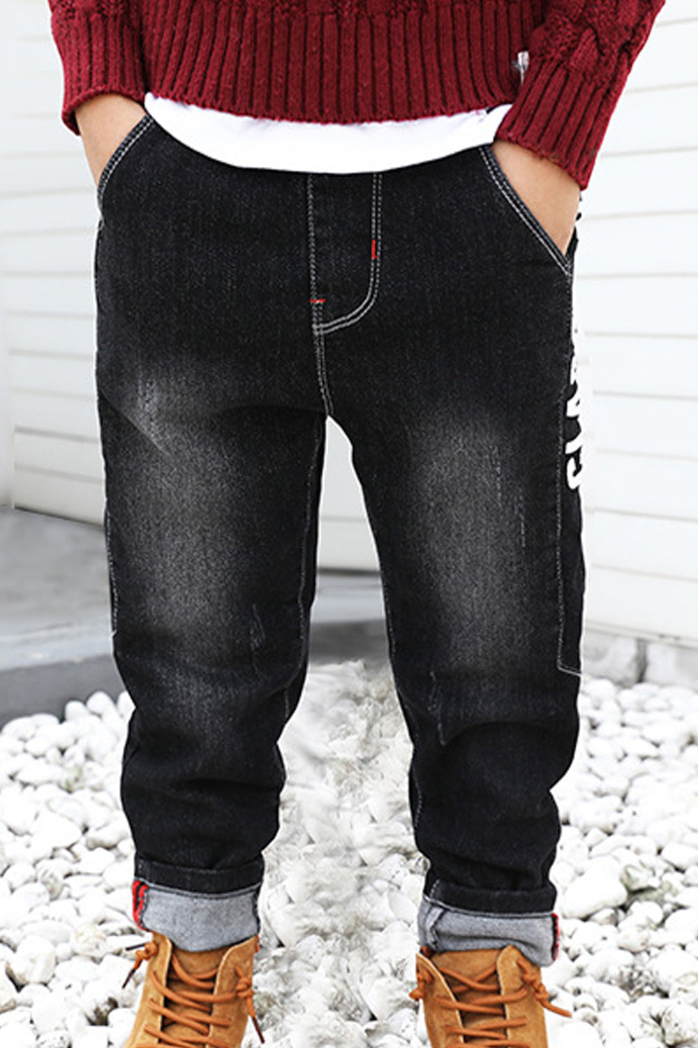 Kids Boys Durable & Restful Mid-Waist Delightful Letter Pattern Weekend Denim Jeans