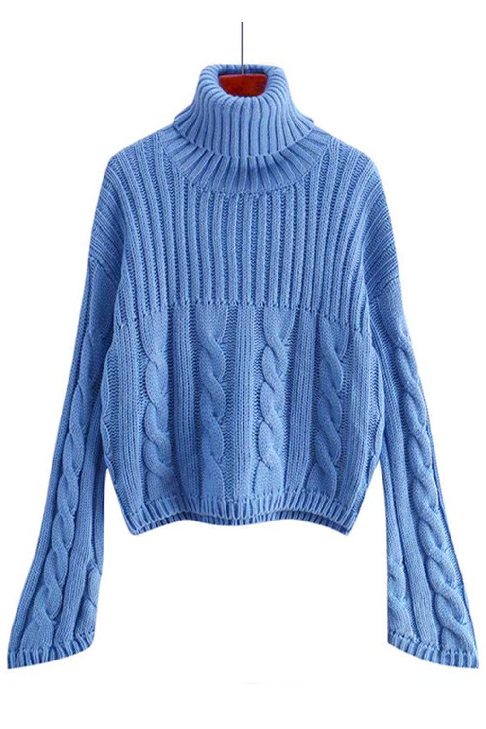 Women Lovely Long Sleeve Easy Turtle Neck Trendy Solid Colored Winter Weekend Sweater