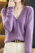 Women Winter Long Sleeve V-Neck Fabulous Solid Colored Loose Styled Casual Cardigan
