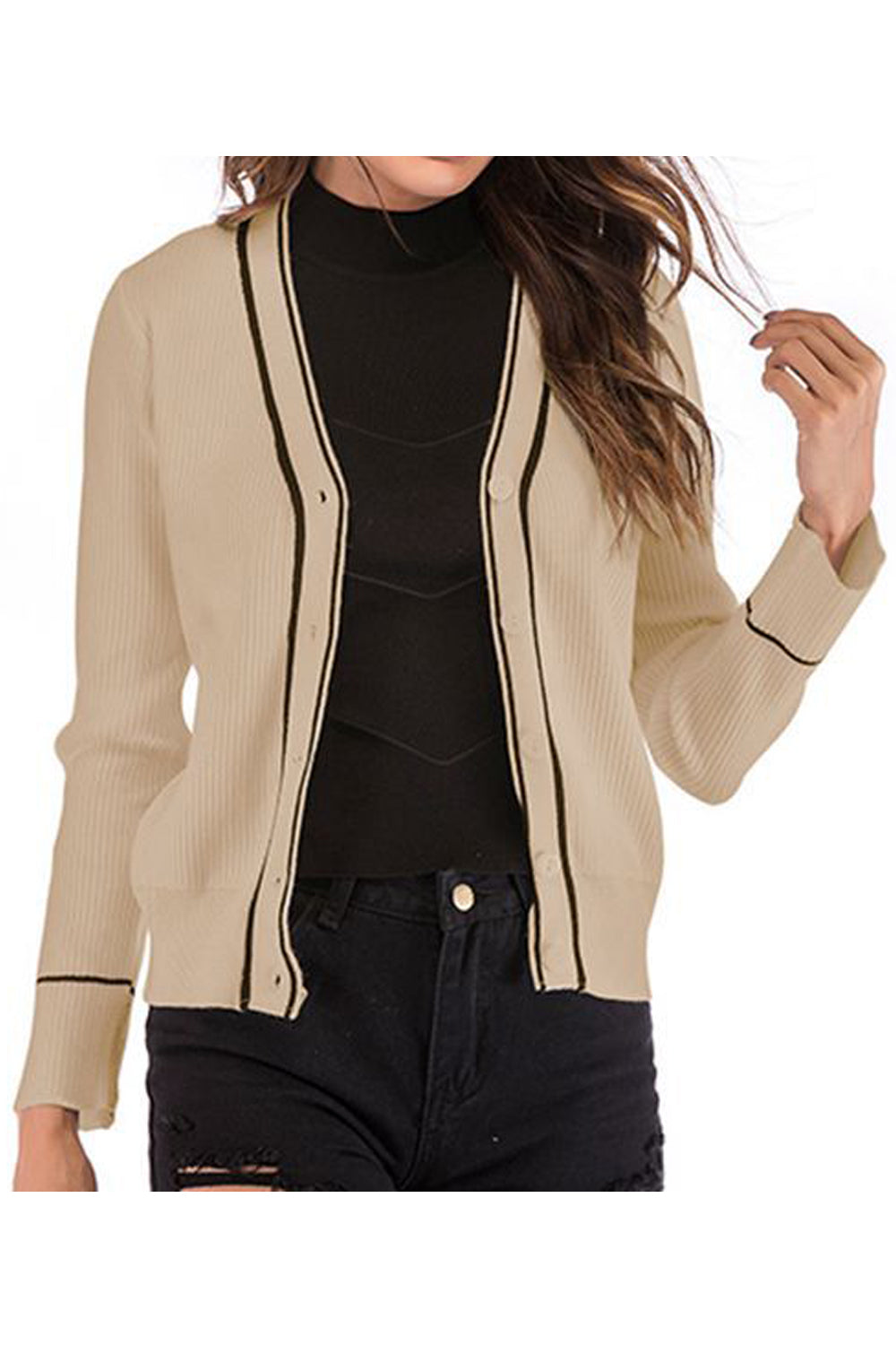 Women Tremendous Solid Colored Winter V-Neck Fashion Long Sleeve Button Closure Knitted Cardigan