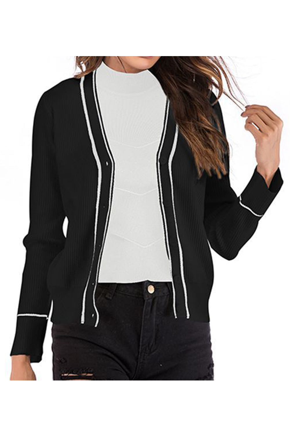 Women Tremendous Solid Colored Winter V-Neck Fashion Long Sleeve Button Closure Knitted Cardigan