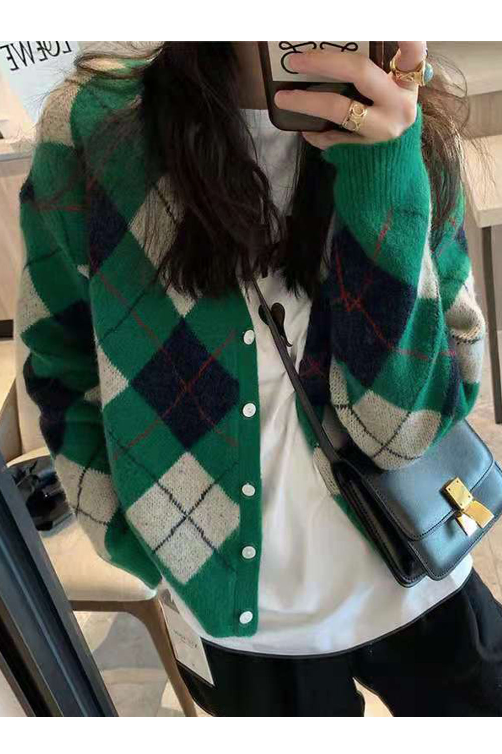 Women Awesome Plaid Pattern Thick & Durable Long Sleeve Superb V-Neck Winter Cardigan
