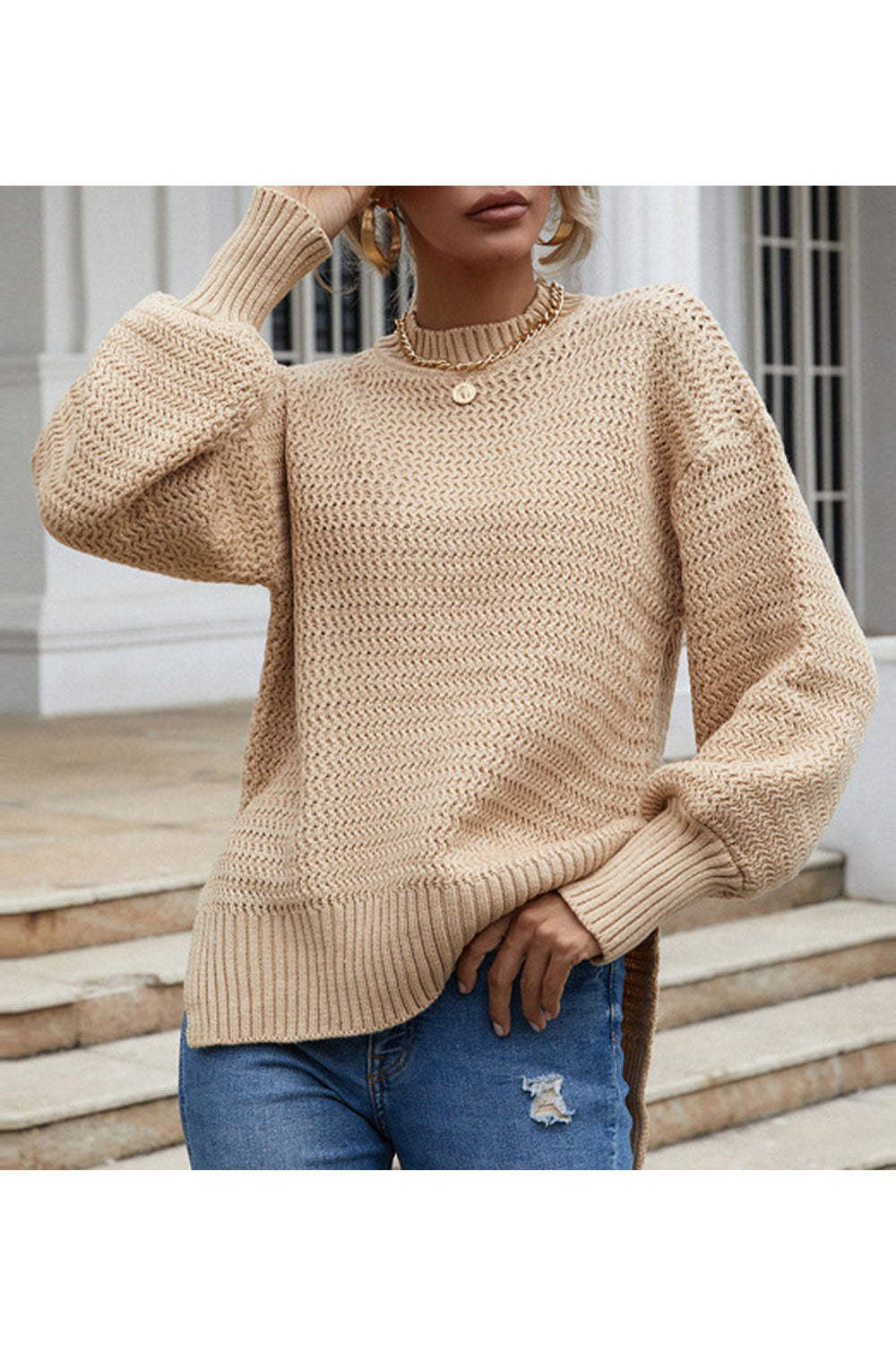 Women Knitted Long Sleeve Decent Solid Colored Winter Pullover Easy Round Neck Casual Sweater