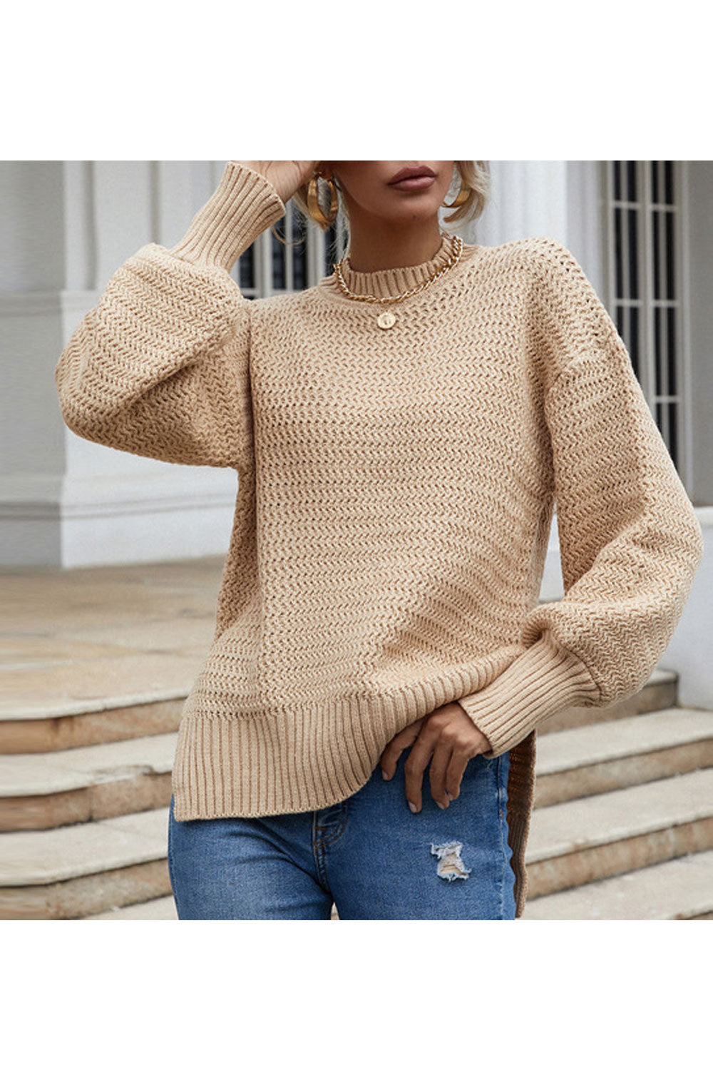 Women Knitted Long Sleeve Decent Solid Colored Winter Pullover Easy Round Neck Casual Sweater