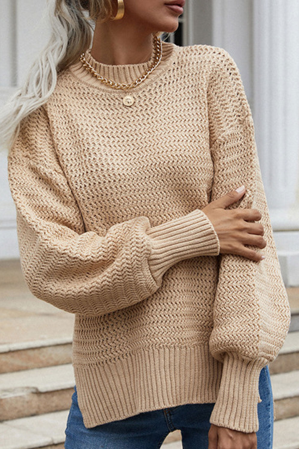 Women Knitted Long Sleeve Decent Solid Colored Winter Pullover Easy Round Neck Casual Sweater
