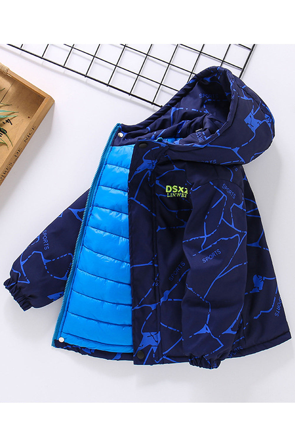 Kids Boys Warm Printed Pattern Long Sleeve Zip Closure Side Pockets Windbreaker Winter Jacket