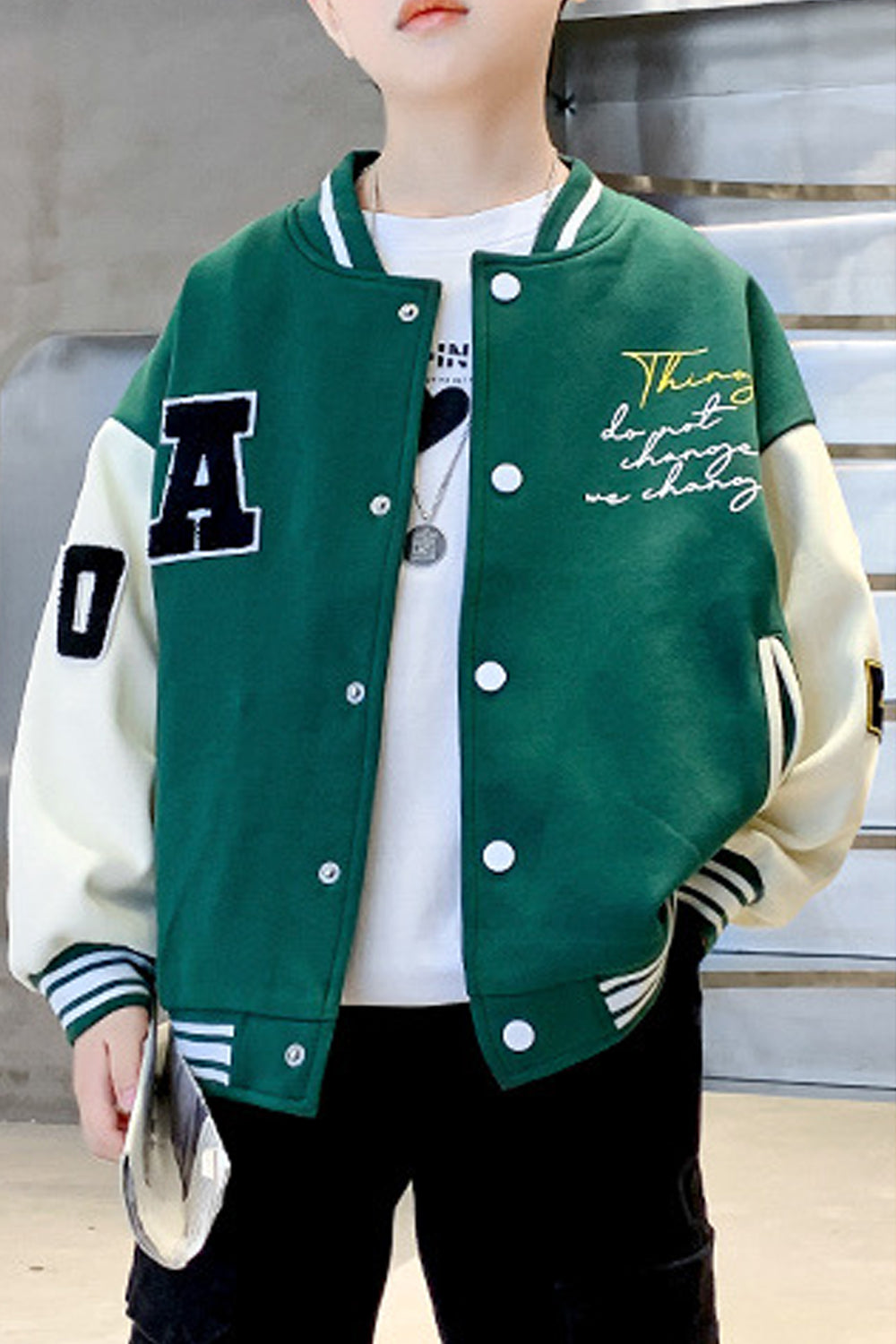 Kids Boys Stylish Letter Pattern Long Sleeve Ribbed Hem & Cuff Winter Fashionic Jacket