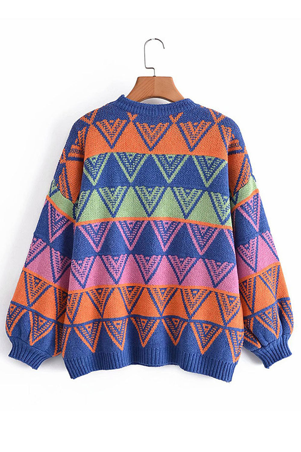 Women Amazing Geometry Pattern Pullover Styled Loose Long Sleeve Winter Casual Sweater