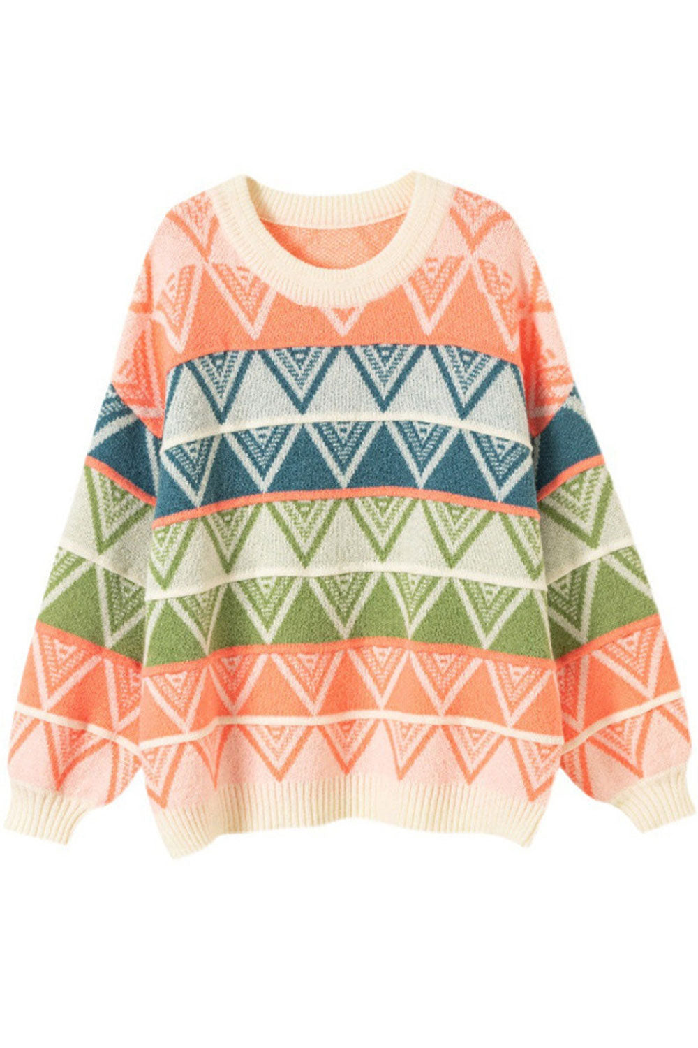 Women Amazing Geometry Pattern Pullover Styled Loose Long Sleeve Winter Casual Sweater