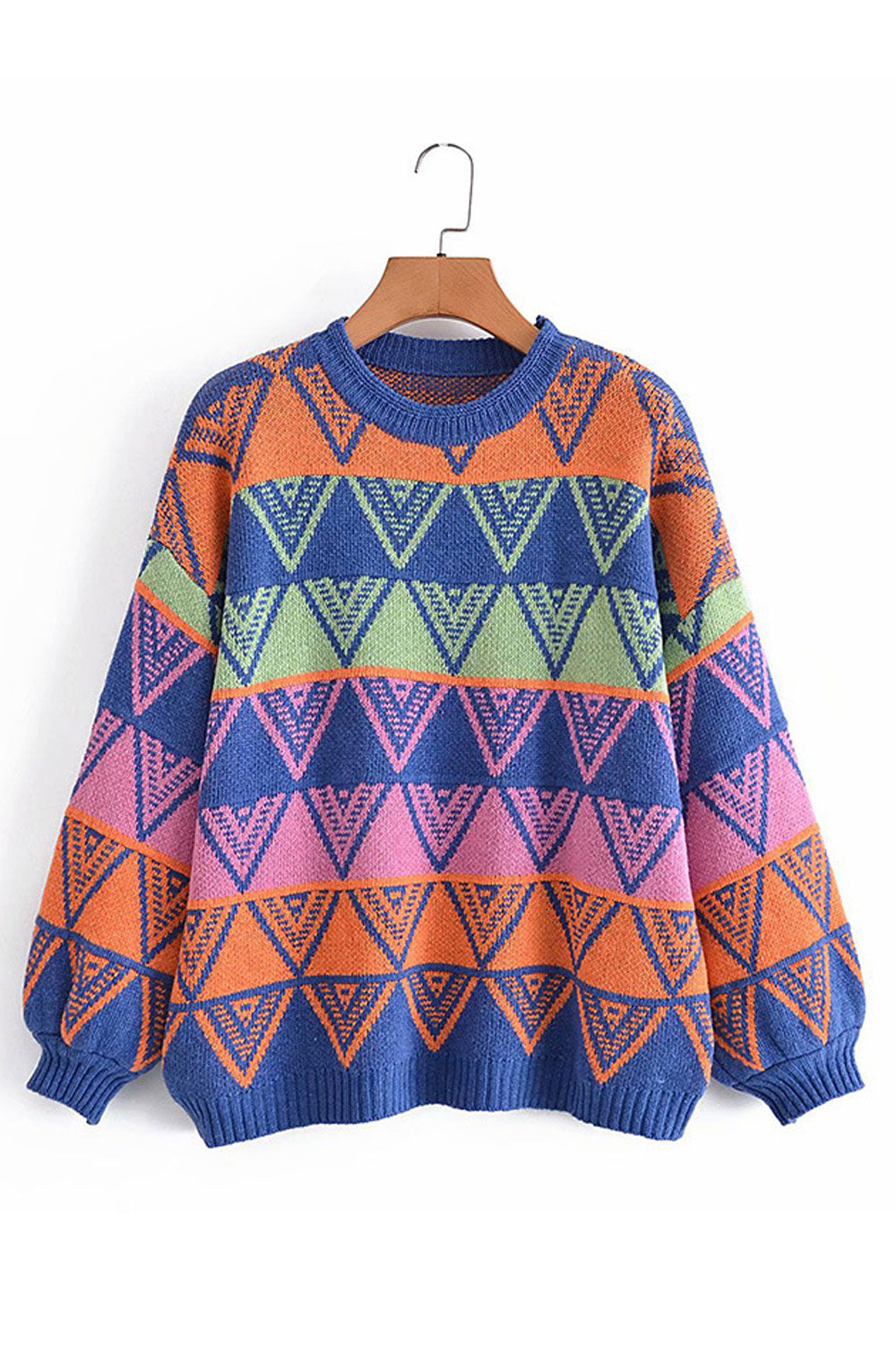 Women Amazing Geometry Pattern Pullover Styled Loose Long Sleeve Winter Casual Sweater