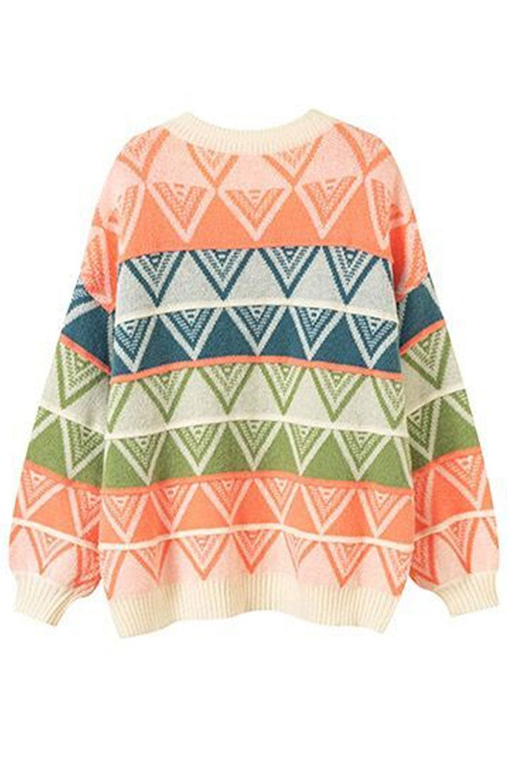 Women Amazing Geometry Pattern Pullover Styled Loose Long Sleeve Winter Casual Sweater