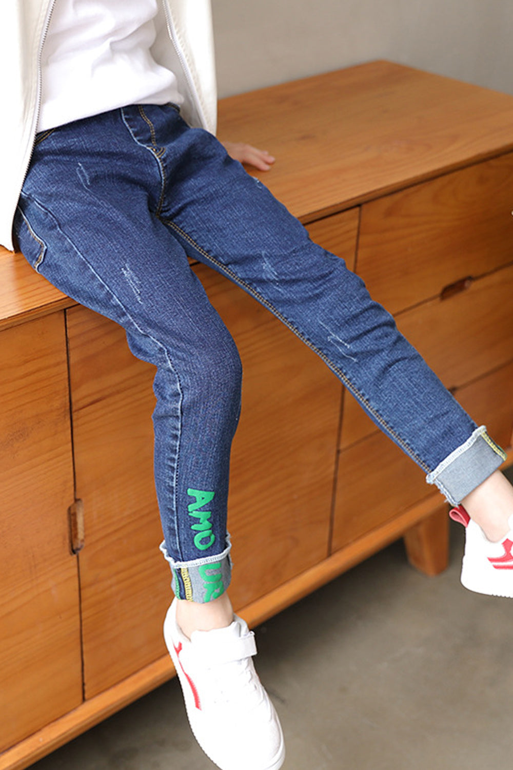 Kids Boys Tremendous Letter Pattern Summer Slim Fit Restful Waist Casual Denim Jeans