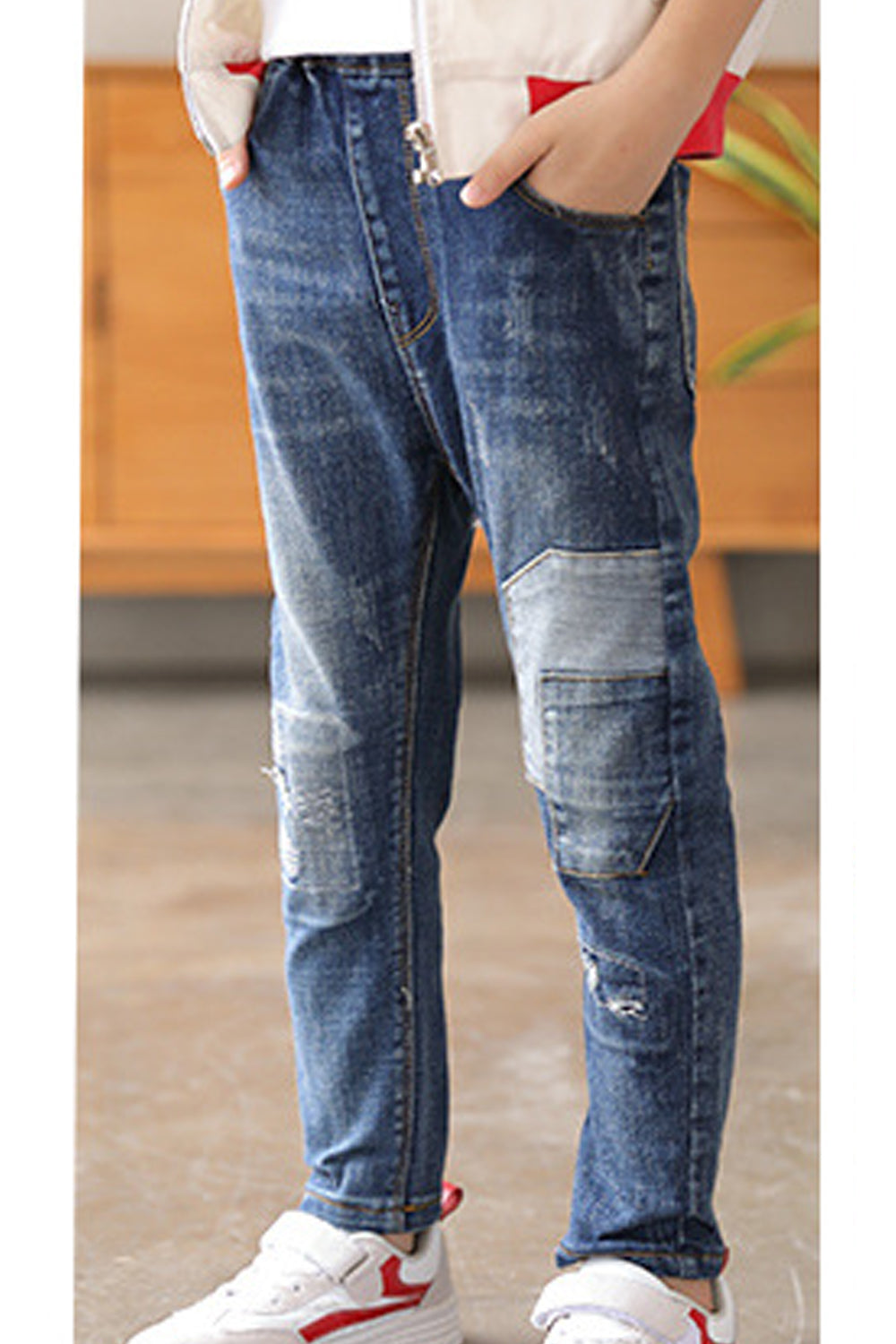 Kids Boys Easy & Restful Elasticated Mid-Waist Elegent Solid Colored Summer Restful Weekend Denim Jeans