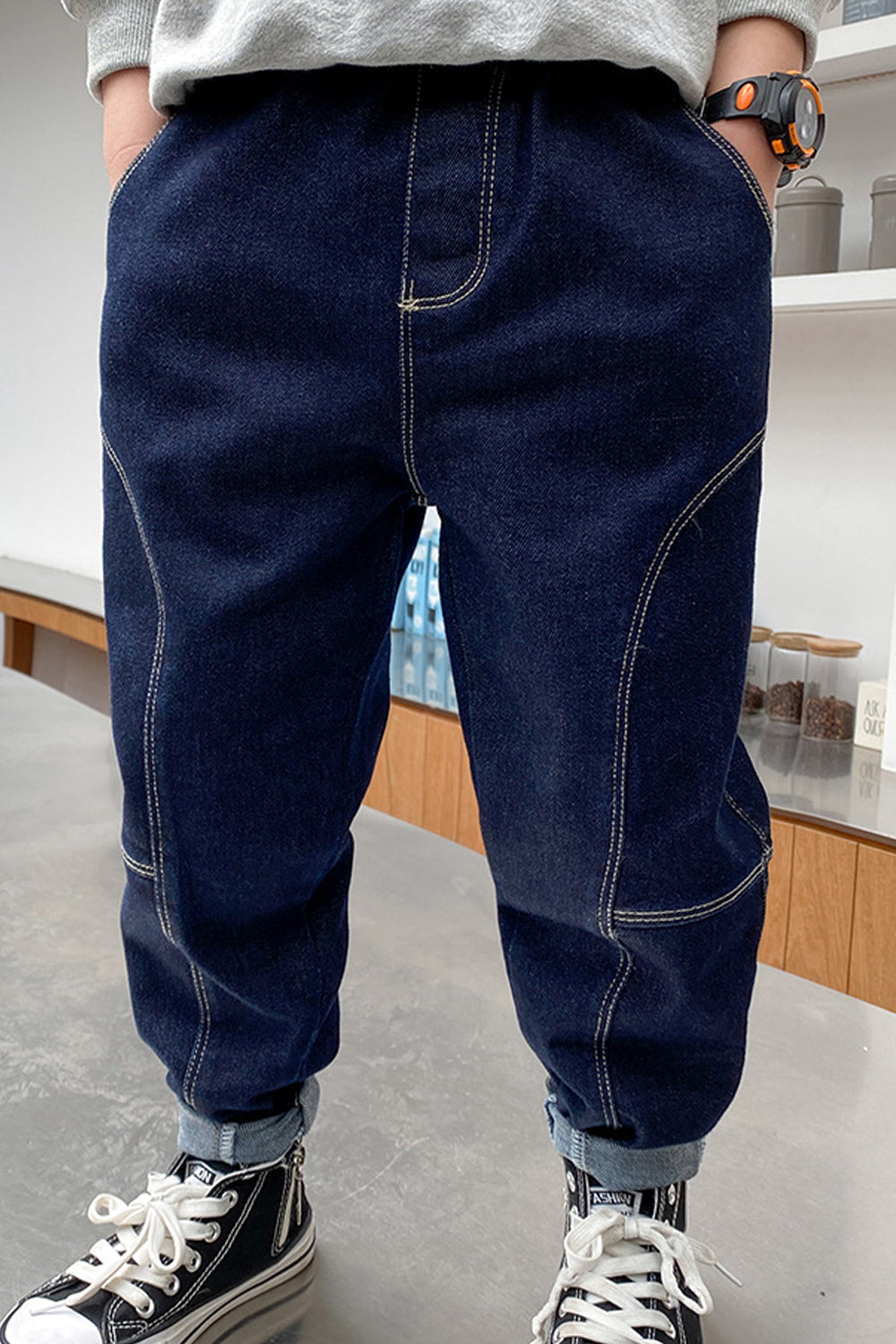 Kids Boys Fashionable Solid Colored Pockets Designed Thin & Breathable Casual Denim Jeans