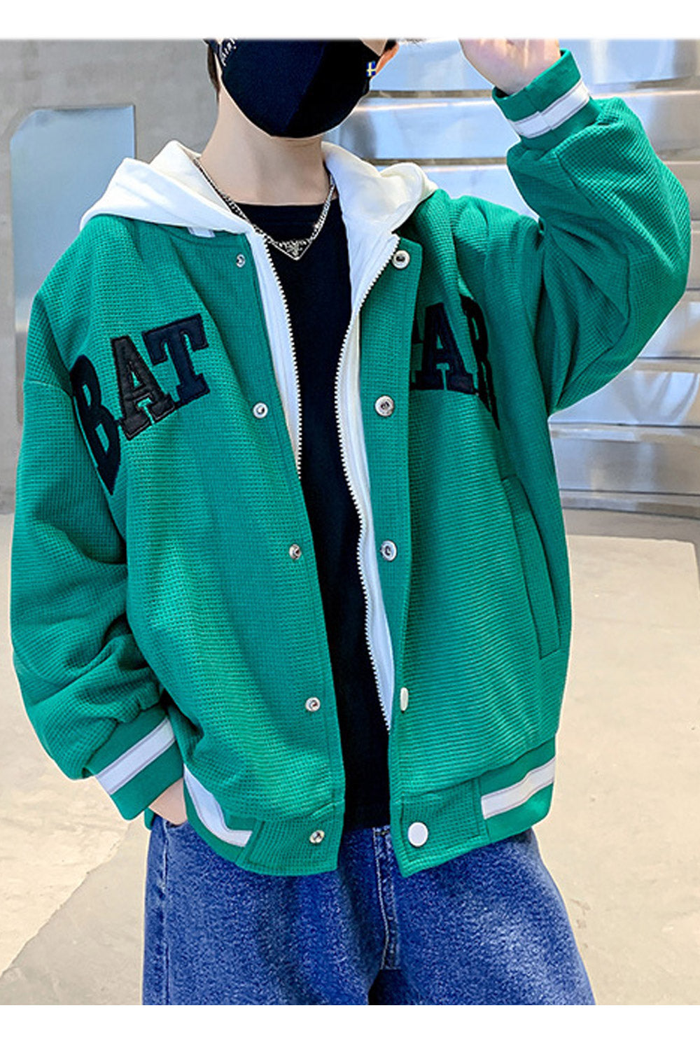 Kids Boys Superb Snap Button Closure Durable Side Pockets Hooded Neck Winter Baseball Uniform Style Jacket