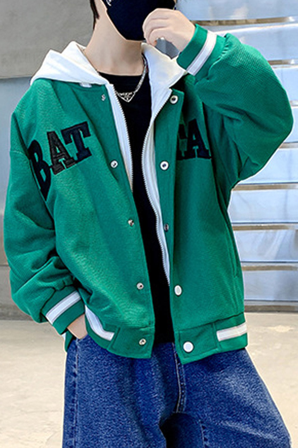 Kids Boys Superb Snap Button Closure Durable Side Pockets Hooded Neck Winter Baseball Uniform Style Jacket