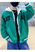 Kids Boys Superb Snap Button Closure Durable Side Pockets Hooded Neck Winter Baseball Uniform Style Jacket