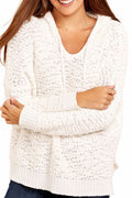 Women Adorable Solid Colored Durable Drawstring Hat Neck Slide Slit Warm Long Sleeve Pullover Sweater