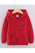 Kids Boys Printed Logo Long Sleeve Hooded Neck Zip Closure Comfy Kangaroo Pockets Winter Jacket