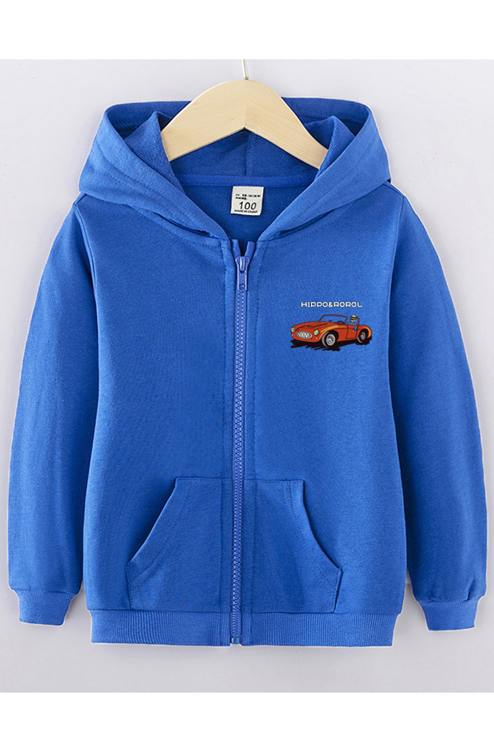 Kids Boys Printed Logo Long Sleeve Hooded Neck Zip Closure Comfy Kangaroo Pockets Winter Jacket