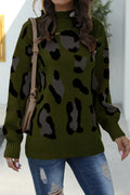 Women Outstanding Leopard Pattern Relaxed Fit & Warm Long Sleeve Winter Pullover Sweater