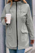 Women Dazzling Solid Colored Flap Pockets Superb Long Sleeve Hat Neck Winter Casual Jacket
