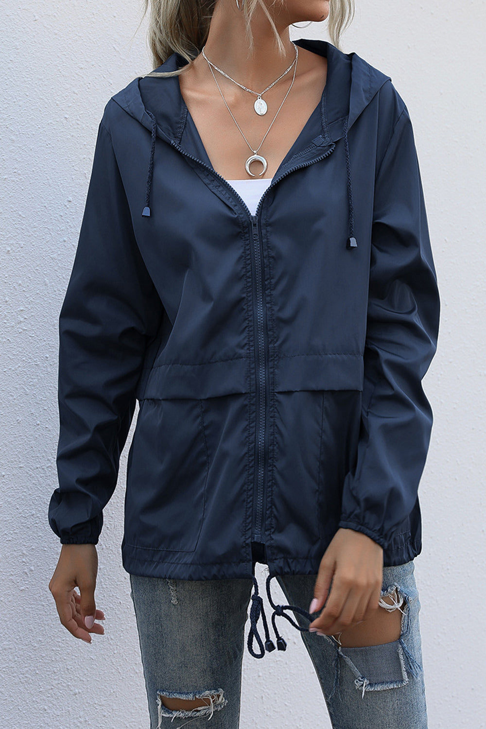 Women Outdoor Fashion Elegent Solid Colored Restful Long Sleeve Hooded Neck Zipper Casual Jacket