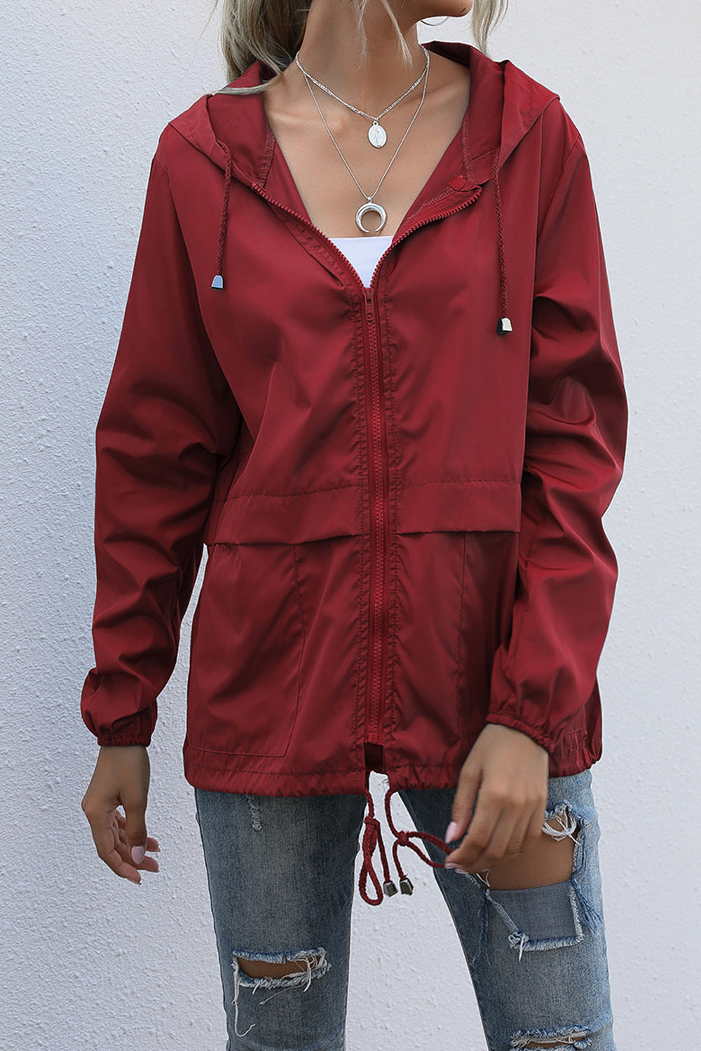 Women Outdoor Fashion Elegent Solid Colored Restful Long Sleeve Hooded Neck Zipper Casual Jacket