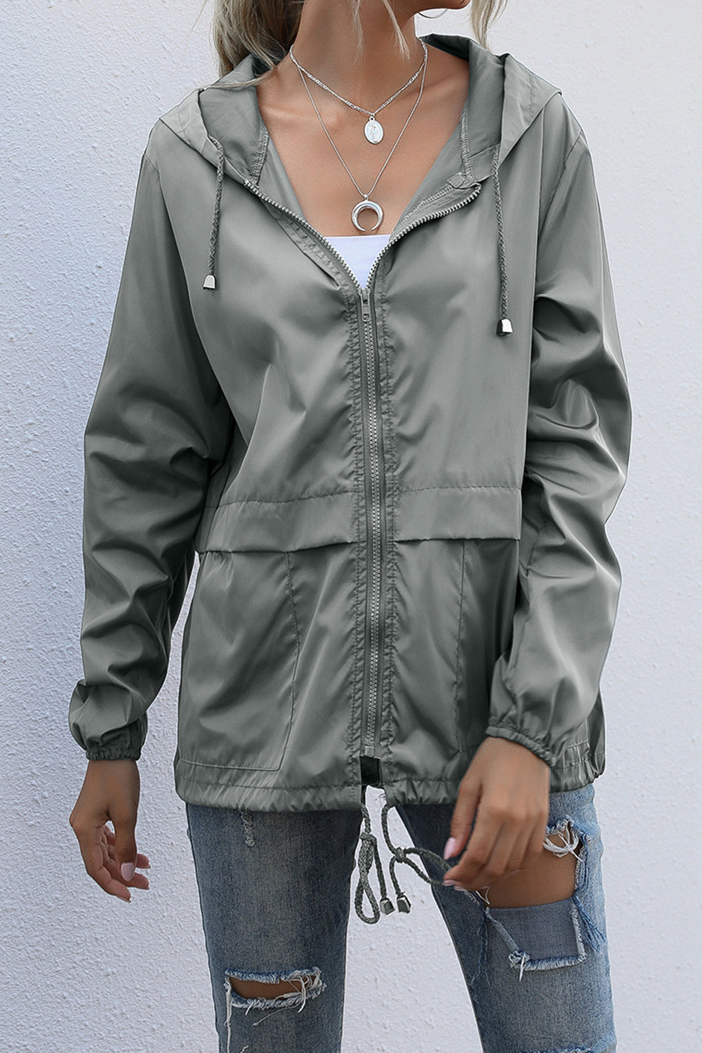 Women Outdoor Fashion Elegent Solid Colored Restful Long Sleeve Hooded Neck Zipper Casual Jacket