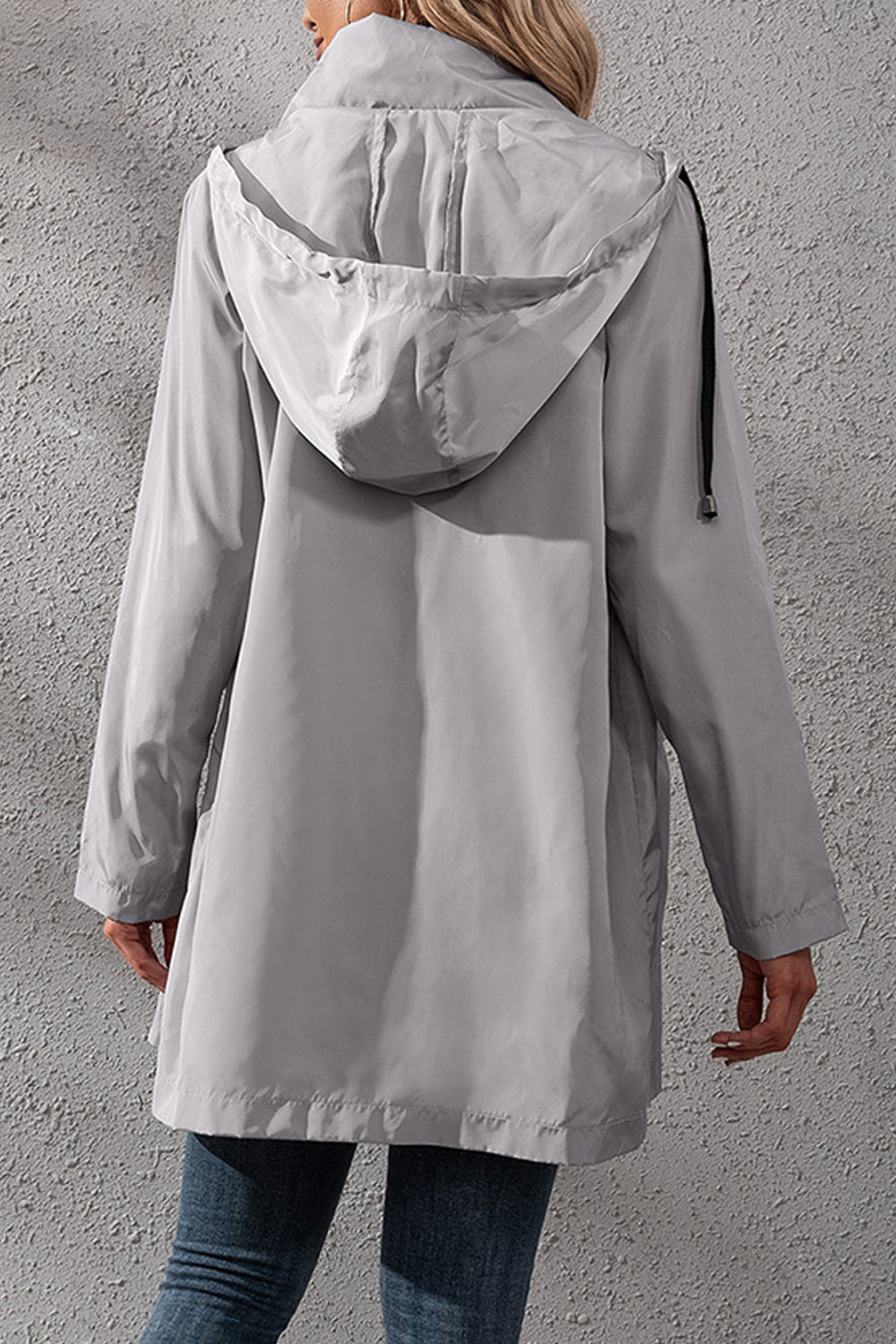Women Thick Long Sleeve Splendid Solid Colored Zipper Styled Drawstring Hooded Neck Casual Jacket