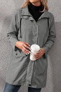 Women Thick Long Sleeve Splendid Solid Colored Zipper Styled Drawstring Hooded Neck Casual Jacket