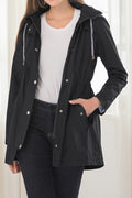 Women Mid-Length Fashion Restful Long Sleeve Adjustable Hat Neck Elegant Solid Colored Casual Jacket