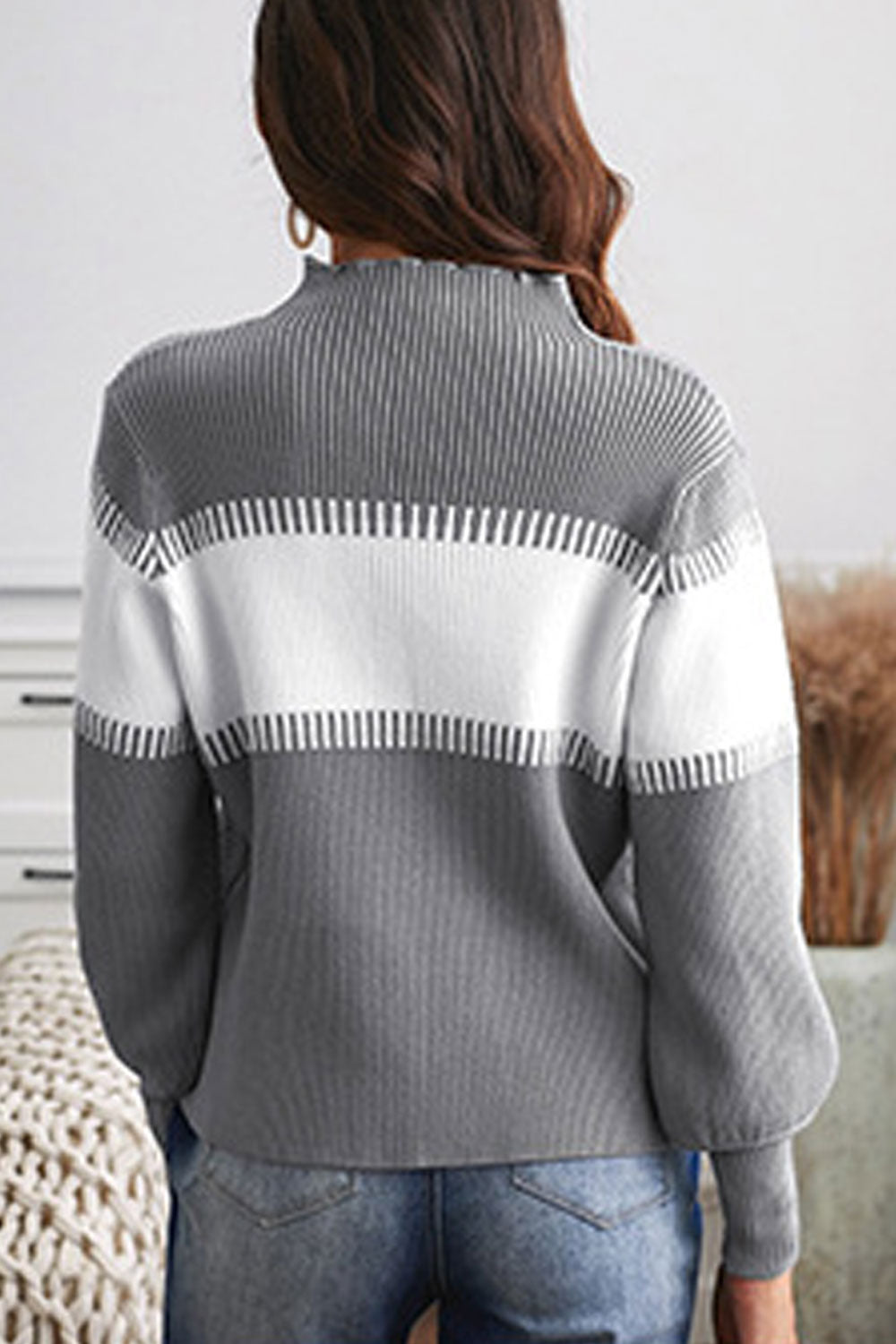 Women Trendy Solid Colored Winter Warm Long Sleeve Easy Round Neck Convinient Sweater