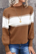 Women Trendy Solid Colored Winter Warm Long Sleeve Easy Round Neck Convinient Sweater