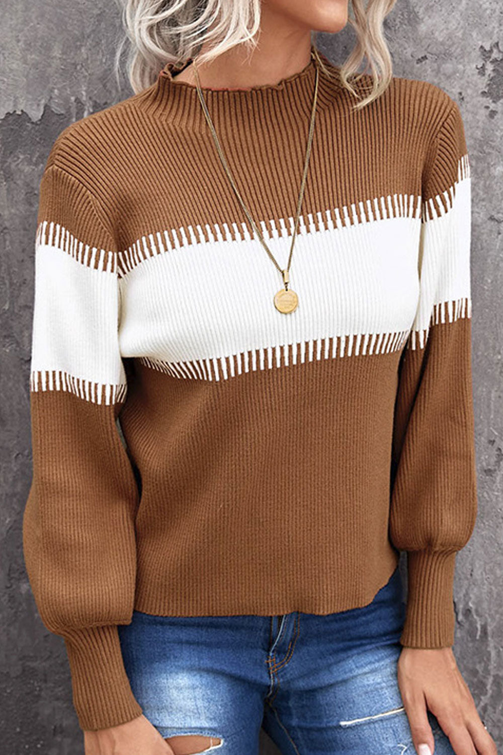 Women Trendy Solid Colored Winter Warm Long Sleeve Easy Round Neck Convinient Sweater