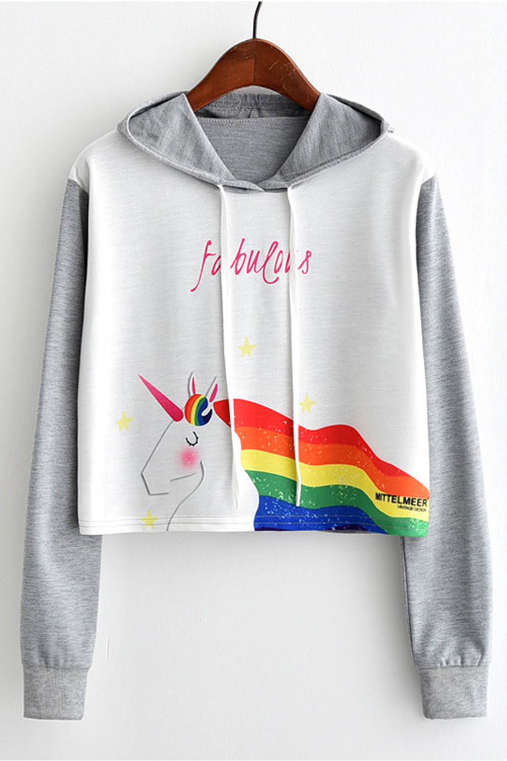 Women Fantastic Printed Pattern Durable Drawstring Restful Long Sleeve Short Hoodie