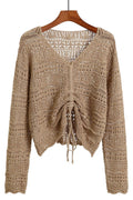 Women Fantastic Solid Colored Restful V-Neck Comfy Long Sleeve Winter Hollow Fashion Sweater