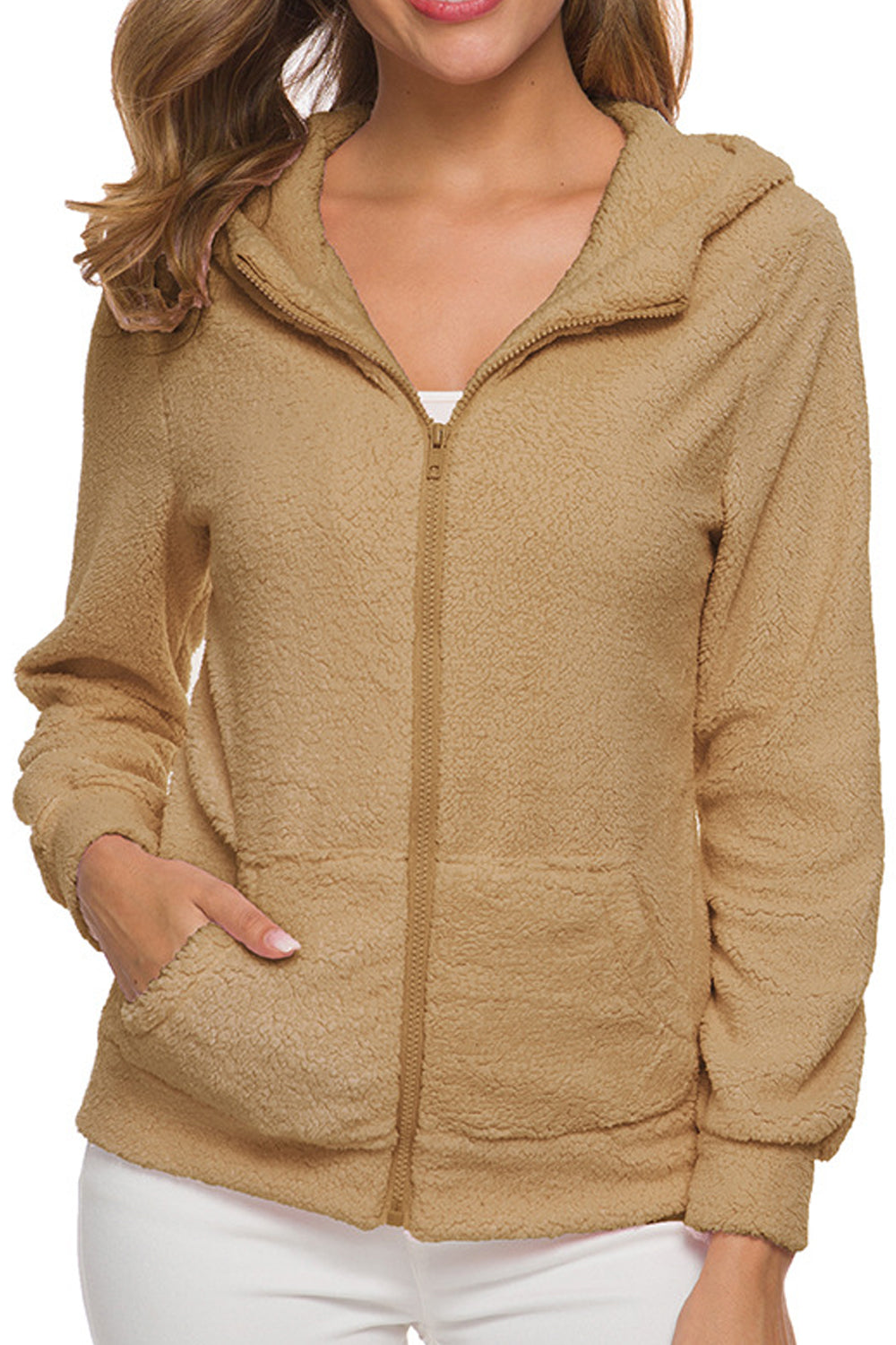 Women Thick & Warm Restful Kangaroo Style Pockets Zipper Closure Hooded Winter Warm Cardigan