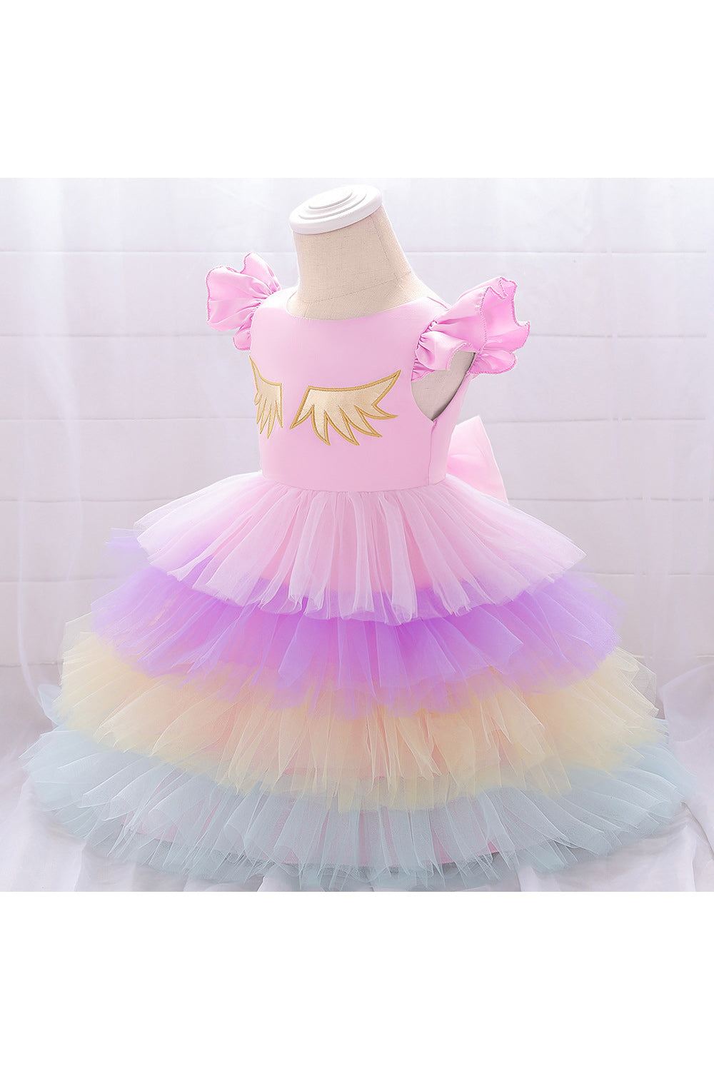 Kid Girl Beautiful Flying Sleeve Mesh Skirt