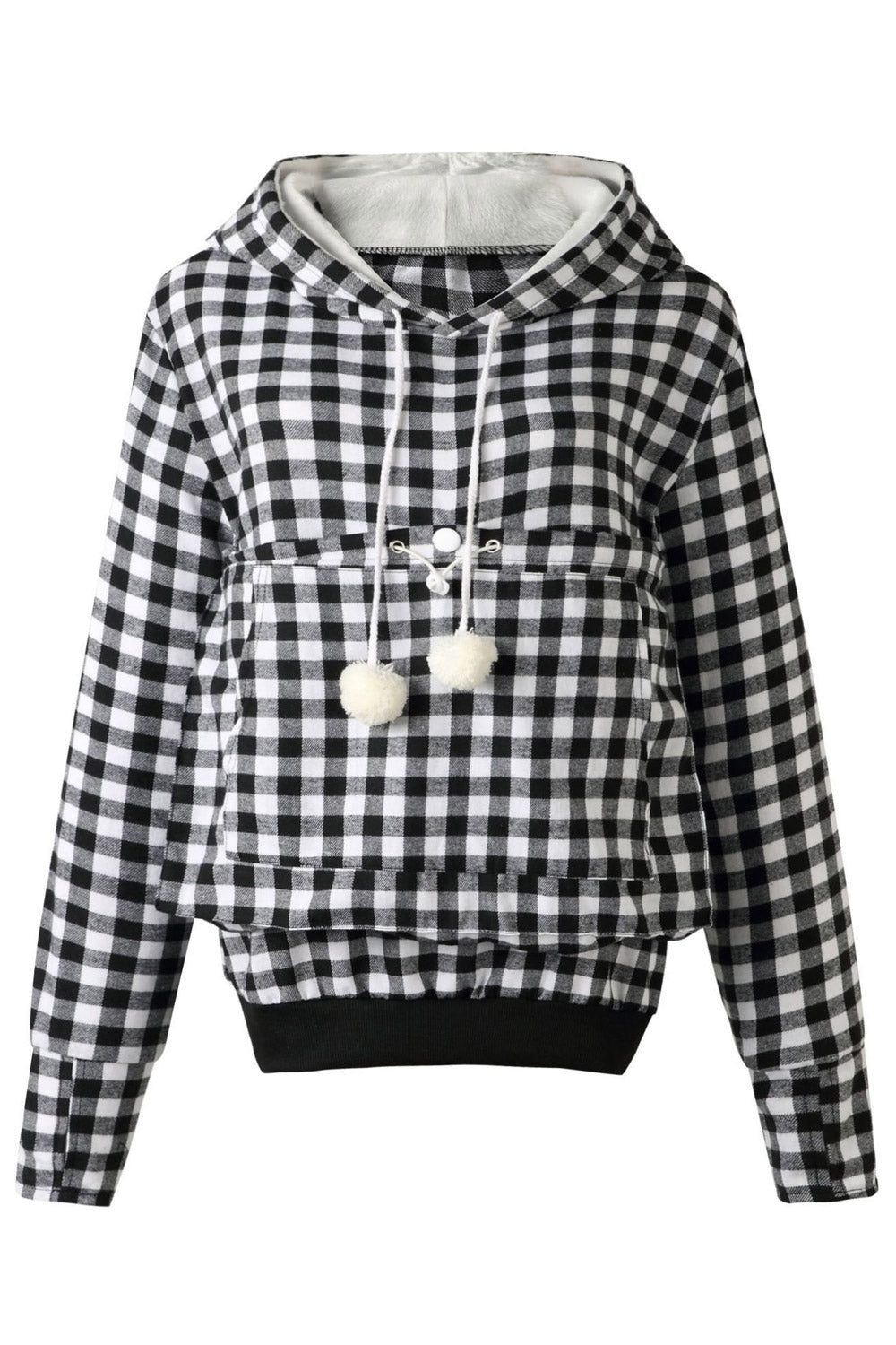 Women Plaid Pattern Elastic Waist Hoodie