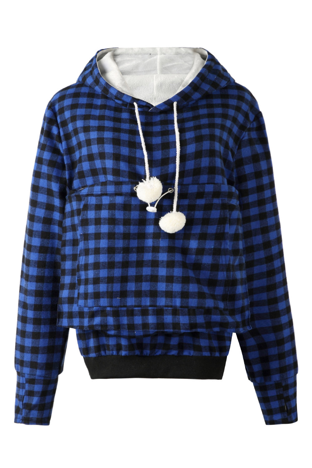 Women Plaid Pattern Elastic Waist Hoodie