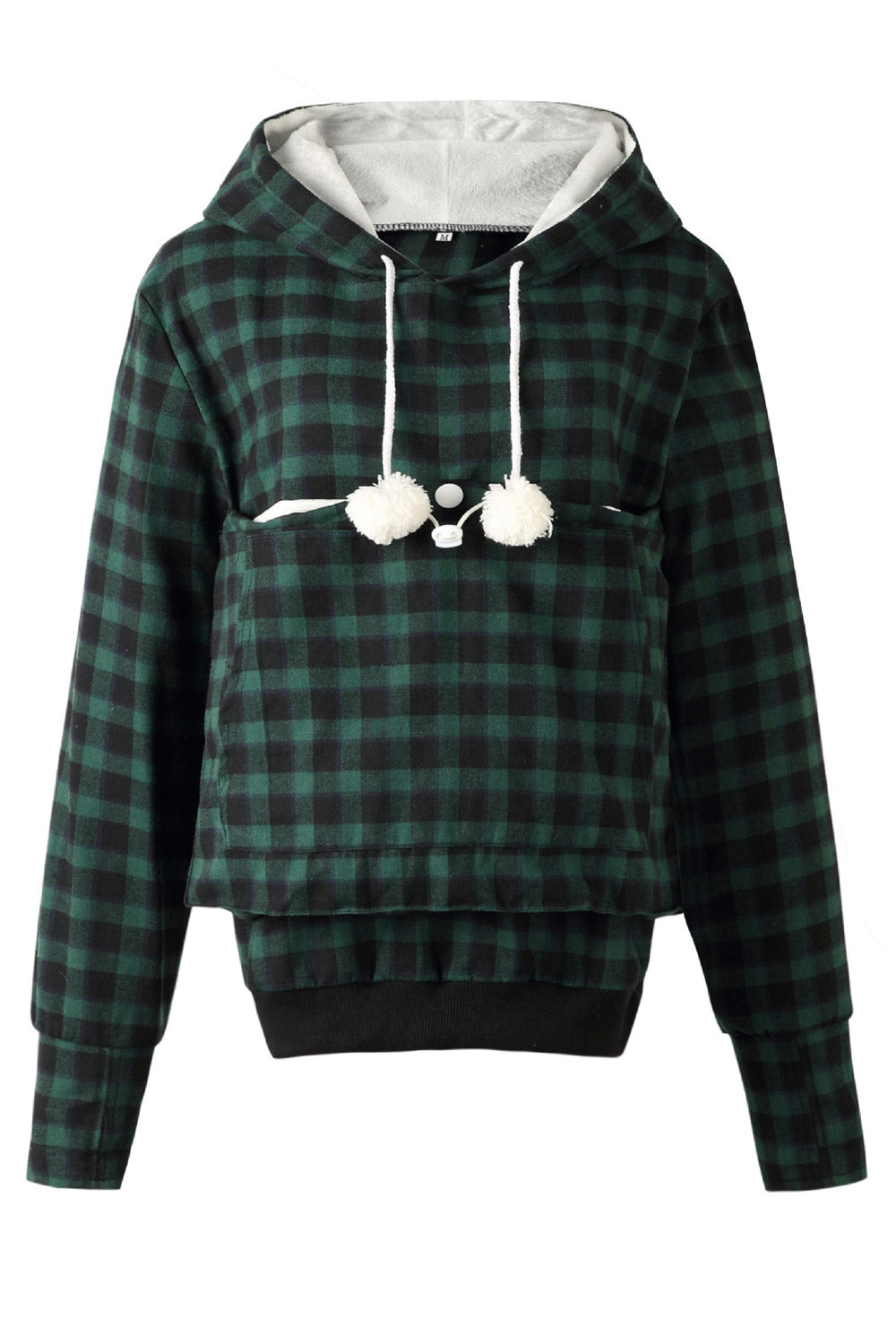 Women Plaid Pattern Elastic Waist Hoodie
