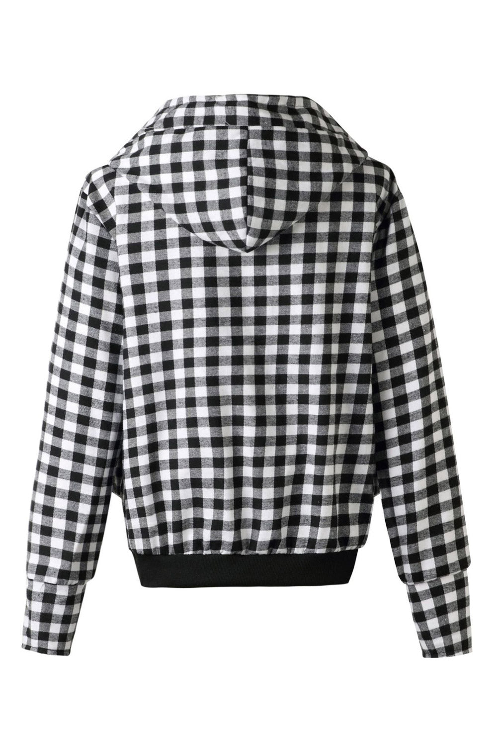Women Plaid Pattern Elastic Waist Hoodie