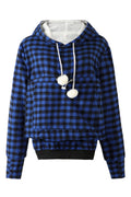 Women Plaid Pattern Elastic Waist Hoodie