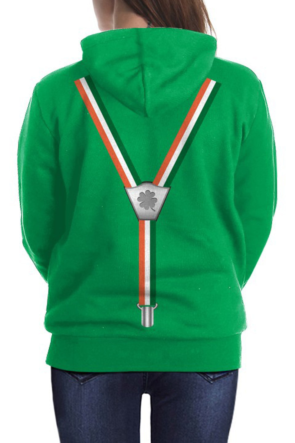 Women Green 3D Print Loose Hoodie