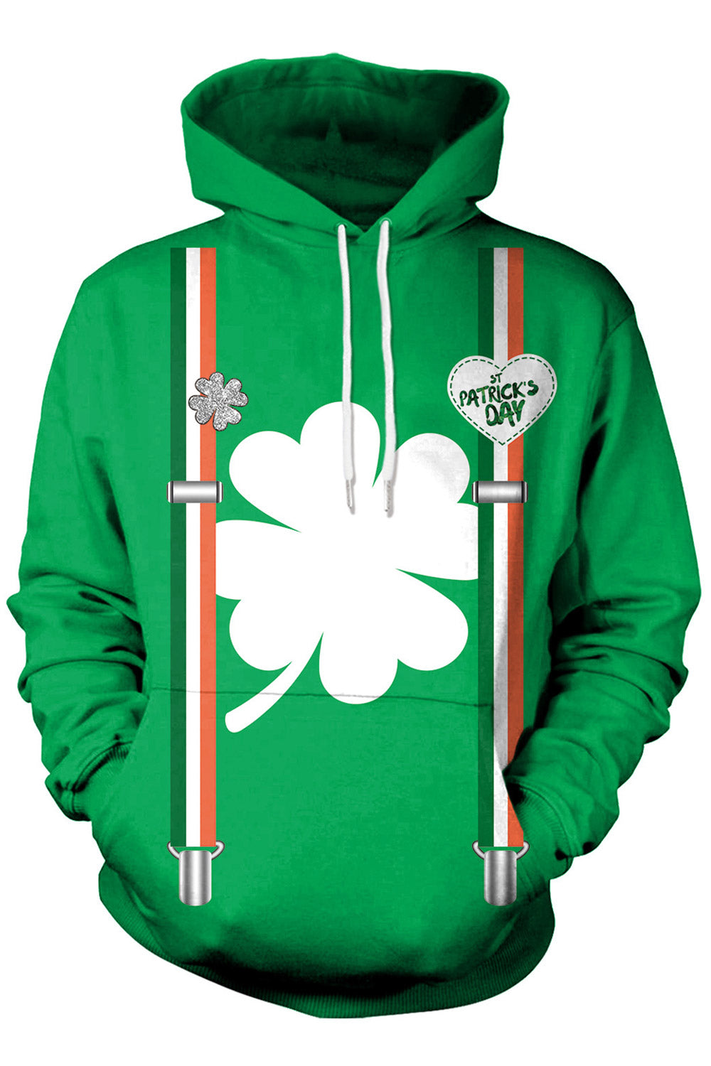 Women Green 3D Print Loose Hoodie
