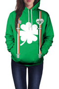 Women Green 3D Print Loose Hoodie
