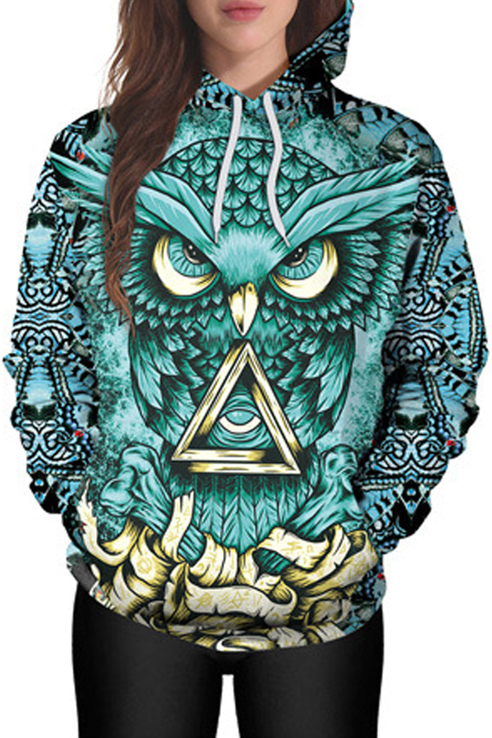 Women 3D Owl Print Warm Winter Hoodie
